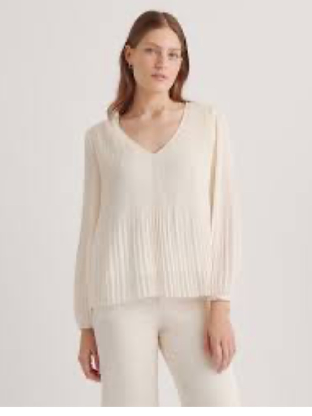 NWT Quince Chiffon Pleated V-Neck Blouse feminine blouse work polished pleats